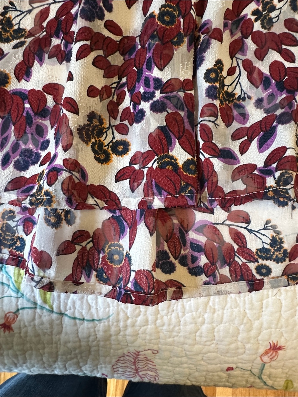 Ann Taylor Cream Blouse with Maroon and Purple Leaf Print and Neck Tie - Picture 9 of 13